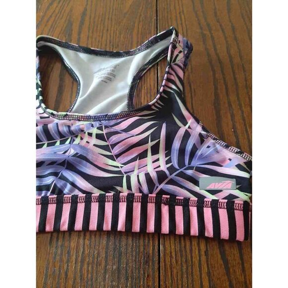 Girls Large 10/12 Avia Sports Bra Racerback Purple Pink Black Green Tropical - Picture 2 of 3